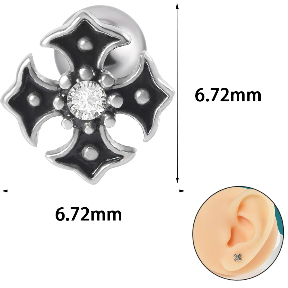 Lunivop 1PC Surgical Steel Punk Hoop/Cross Black Vintage Stud Ring Round Circle Septum Clicker Nose Earring Daith Piercing Body Jewelry