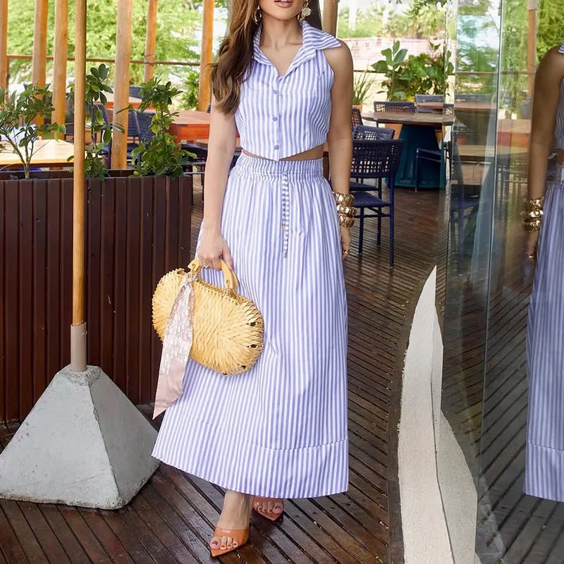 Lunivop  Spring/Summer Women's Temperament Striped Skirt Top Set
