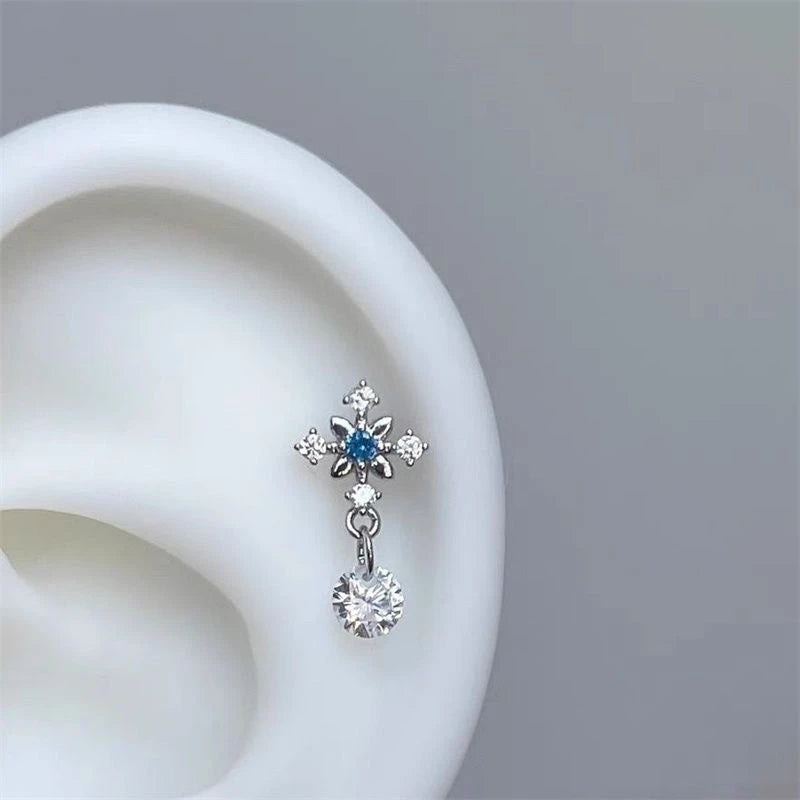 Lunivop 1pcs Quality Shiny Cross Zircon 316L Stainless Steel Ear Bone Nail Y2K Style Silver Color Earring for Women Cochlear Accessories