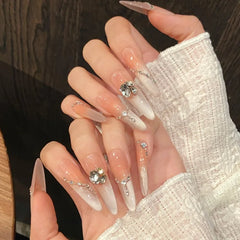 Lunivop  10pcs Handmade High Quality Fake Nails Cat Eye Gradient Press on Nails Wedding Bride Long Rhinestones Decorated False Nails