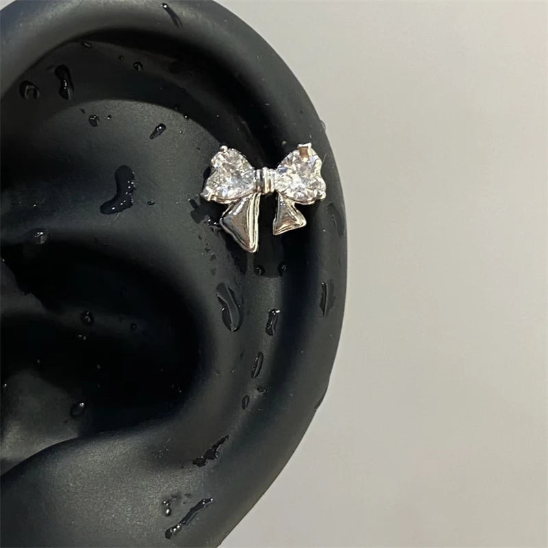 Lunivop 1pcs Quality Shiny Zircon Five Pointed Star Pendant Cochlear Ear Bone Nail 316L Stainless Steel Earring for Women Waterproof