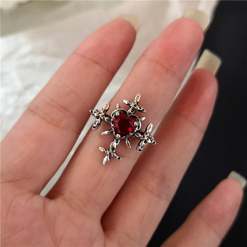 Lunivop Irregular Red Crystal Glass Heart Aesthetic Rings For Women Y2K Gothic Animal Spider Ring Creative Grunge Jewelry Accessories