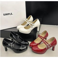 Lunivop  Designer Luxury Patent Leather Thick Heel Women Mary Jane Shoes Fashion Belt Buckle Shoes Ladies Elegant Dress Dancing Pumps