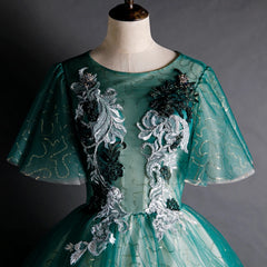 Lunivop  Green O-Neck Short Sleeves Evening Dresses For Women Elegant Party Gown Tulle Lace Up Appliques Prom Dress Beading Sequins