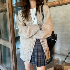 Lunivop Slouchy Knit Cardigan Sweater for Women Comfy Cable-knit Button Up Sweater Jacket Female Autumn Winter Vintage Outfit