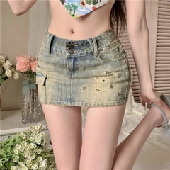 Lunivop  American Retro Blue Denim Skirt For Women Summer Low-waist Sexy Bodycon Skirts New All-match Casual