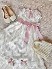 Lunivop  Fashion Sweet Bow Floral Camisole Dresses+ Y2k Long Sleeve Loose Sun Protection Coat Women Summer New Two Piece Sets