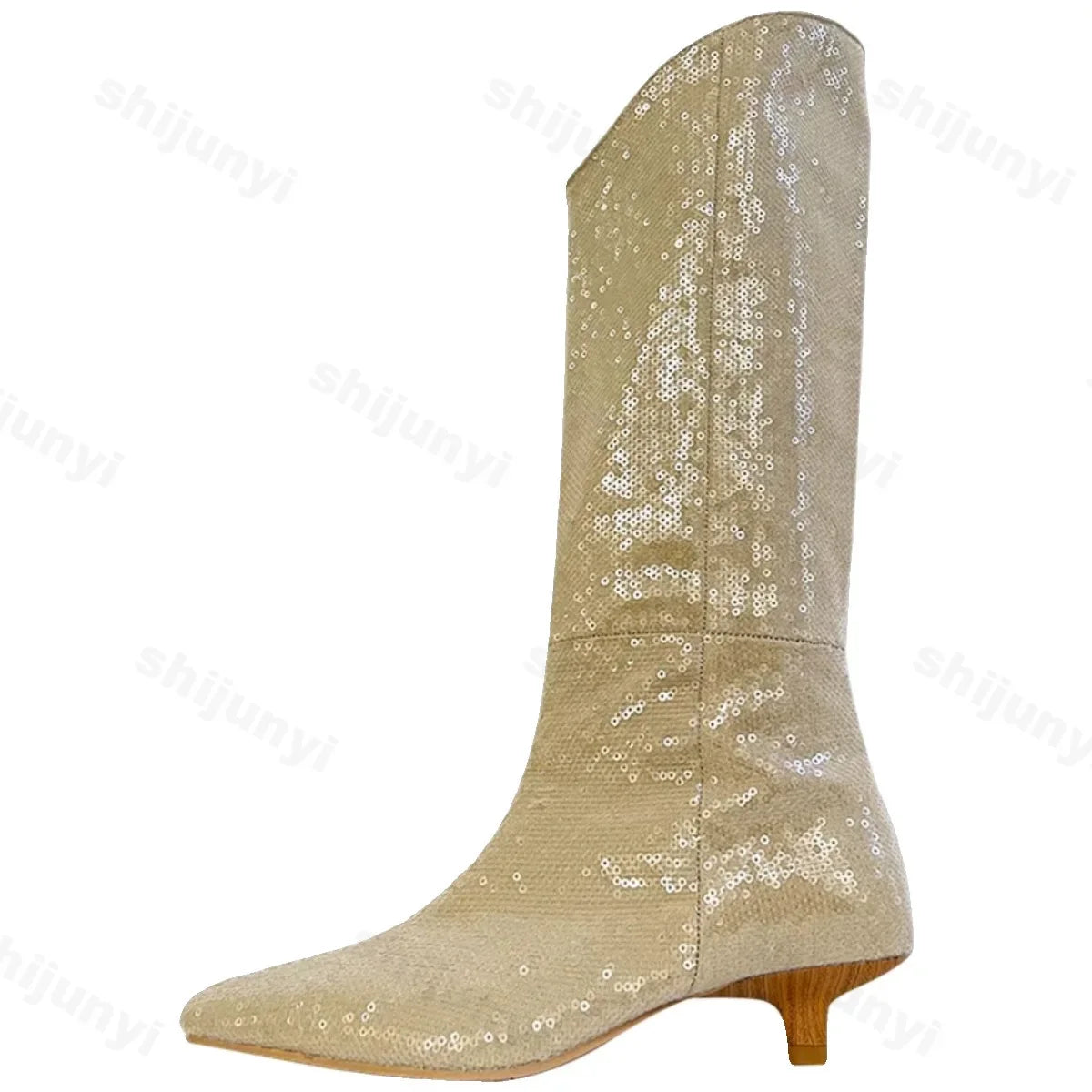 Lunivop Sequin Women Knee High Boots Fashion Elegant Slip on Long Booties Sexy High Heels Stripper Shoe Botas De Mujer