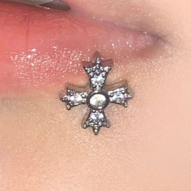 Lunivop  1Pc Trendy Sweet Cool Style Stainless Steel 1.2mm Cross Zircon Inlaid Lip Stud for Cool Girls Body Piercing Gift
