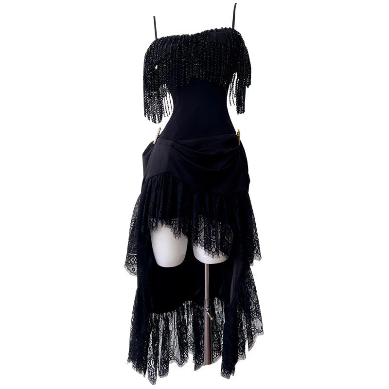 Lunivop  Fashion Women's Suspenders Dress Sleeveless Tassels Irregular Patchwork Lace Female Party Dress New Tide