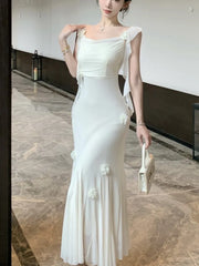 Lunivop Fashion Slim Wasit Bodycon Evening Women Dresses New Flying Sleeve Korean  Sexy Elegant Mesh Solid Flowers Mermaid Dress