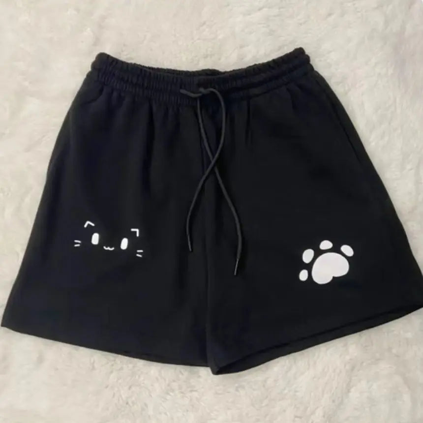 Lunivop  Subcultural All Match Straight Shorts Japanese Y2k Harajuku Cartoon Print Stretch Waist Lace Up Short Pants Casual Girl Shorts