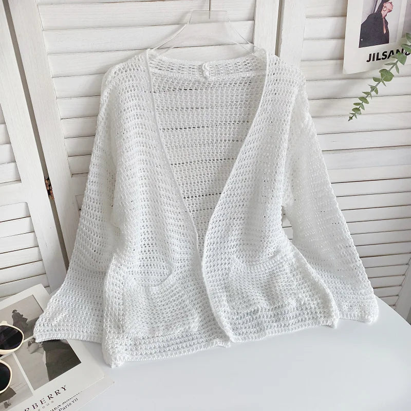 Lunivop Pointelle Knit Long Sleeve Open Front Cardigan Sweater for Women Cover-Up Spring Summer Teengirl Casual Outfit