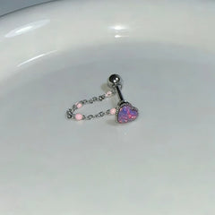 Lunivop  1Pc Trendy Sweet Cool Style Stainless Steel Heart Chain Tongue Stud for Cool Girls Unique Body Piercing Gift
