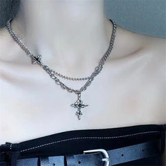 Lunivop Punk Liquid Metal Back Cross Pendant Silver Color Chain Necklace For Women Men Y2K Grunge Hip Hop Halloween Jewelry Accessories