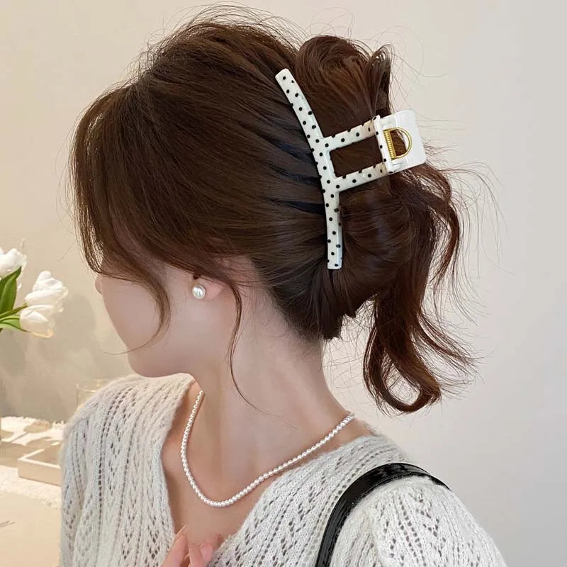 Lunivop  New Korean Black Polka Dot Hair Claw For Women Exquisite Arc Shark Clip Back Head Clip Daily Casual Hair Accessories