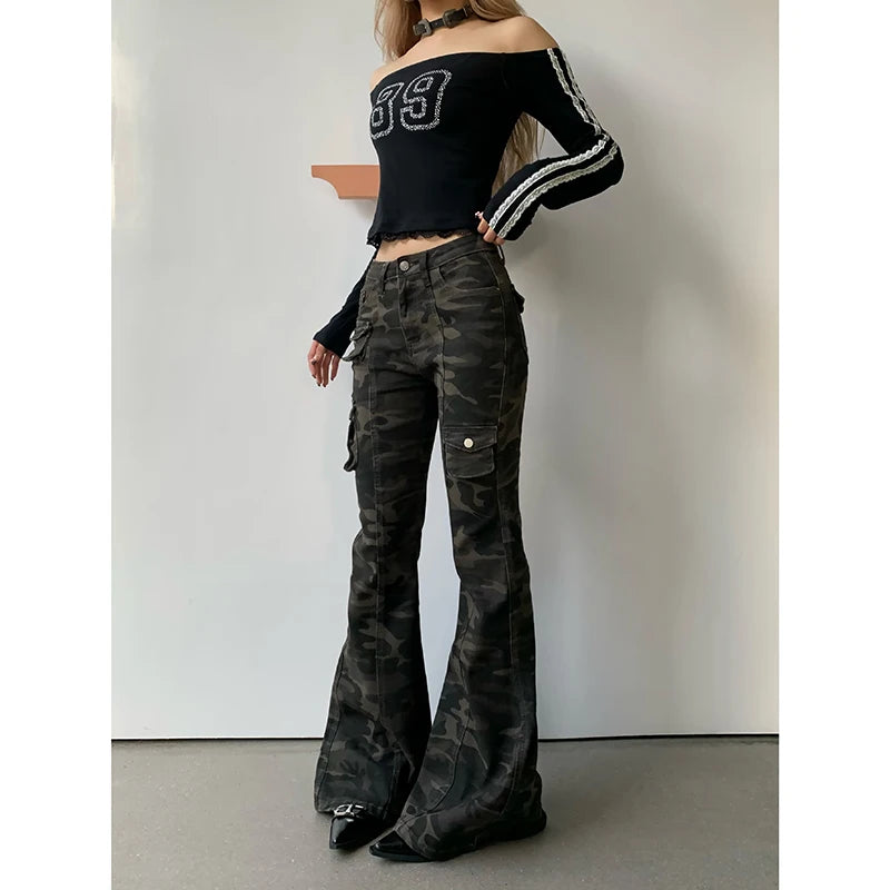 Lunivop Women Y2k Cargo Jeans Baggy Harajuku Aesthetic Camouflage Denim Trousers Low Waist Wide Jean Pants Vintage 2000s Trashy Clothes