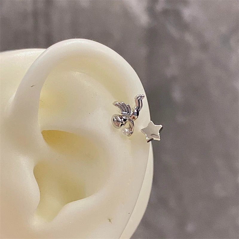 Lunivop Angel Star Horseshoe Ring 316L Stainless Steel Ear Bone Nail New Fashion Y2K Delicate Waterproof Earrings for Women Accessories