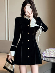 Lunivop  Y2K Black Mini Dresses for Women Single Breasted Flare Long Sleeve Ruffles Evening Party Dress Autumn Fashion A-Line Vestidos