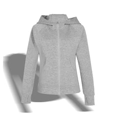 Lunivop  Women Hoodie Zip-up Solid Gray Hooded Sweatshirt Long Sleeve Kangaroo Pocket Sweatshirt Drop Shoulder Cuffed Sleeve Cardigan