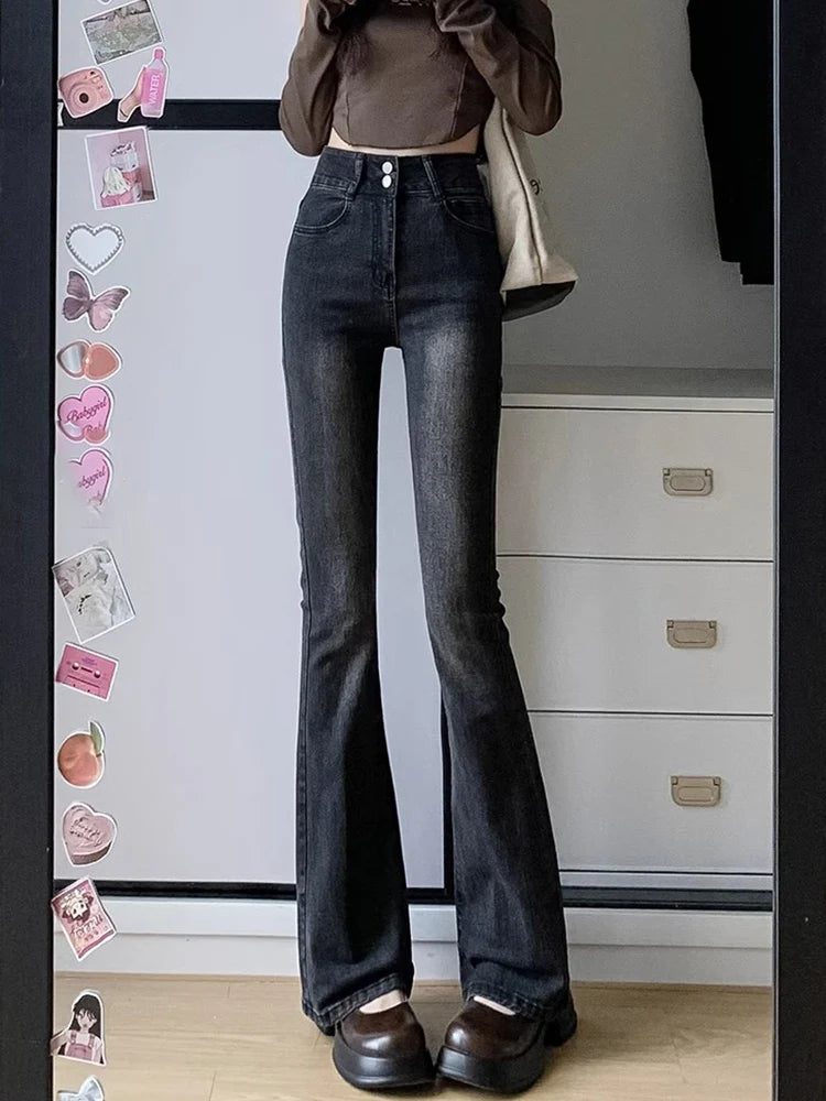 Lunivop  Female High Waist Streetwear Bell Bottom Jeans Women Vintage Denim Flare Pants Girls Gothic Y2k Gray Boot Cut Trousers Plus Size