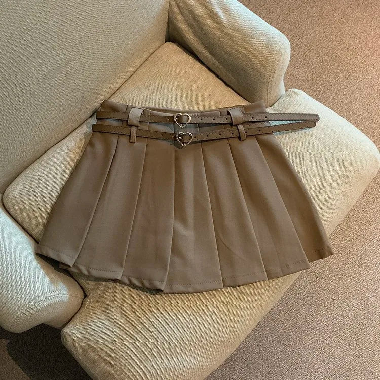 Lunivop Women Pleated Mini Skirt with Dual Heart Belt for Teen-girl High Waist Tennis Skirt Preppy Summer Y2K Outfit