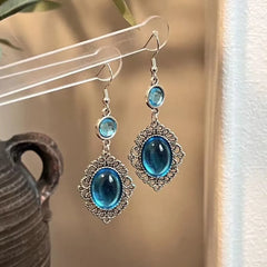 Lunivop Vintage Silver Bohemia Oval Blue Dangle Drop Earrings for Women New Fashion Boho Dangle Earrings Jewelry Gift