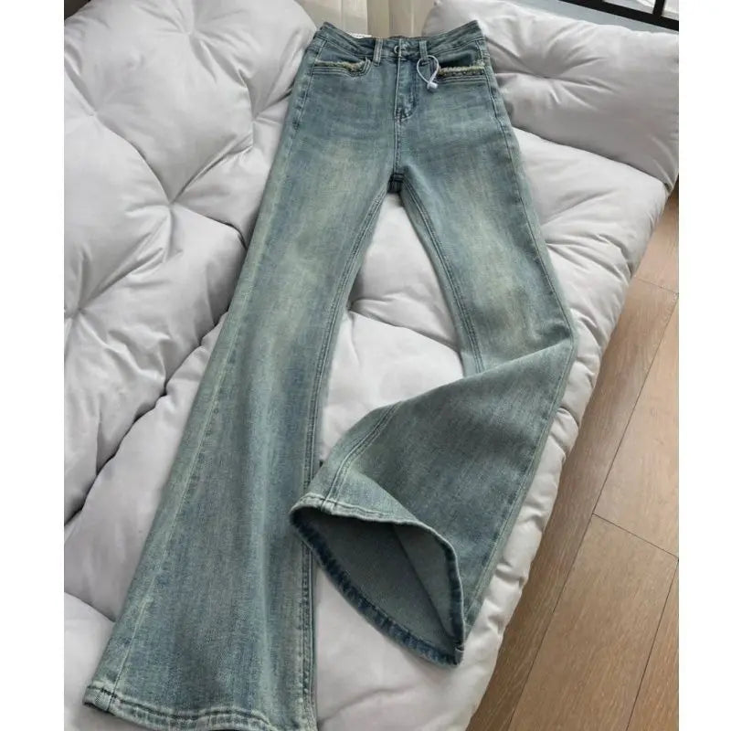 Lunivop  American Retro Flared Jeans for Women  Autumn New Style Short Stature High Waist Slim Fit Versatile Long Pants