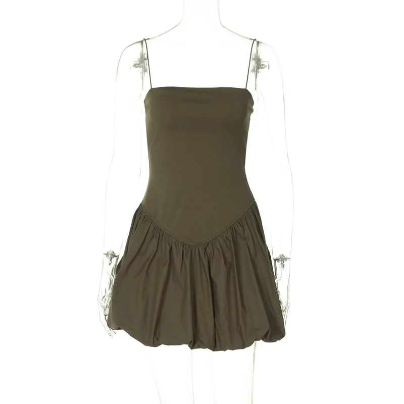 Lunivop Sleeveless Ruffles Short Women'S Dresses Elegant Evening Party Fashion 2024 Solid Bud Bubble Dress Y2K Korean Clothing
