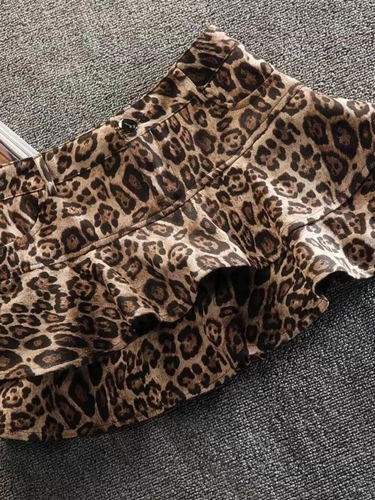 Lunivop  Sexy Ruffles Leopard Skirts Women Vintage Slim High Waist Y2K Mini Skirt Sexy Female Streetwear Retro Spring A Line Skirt