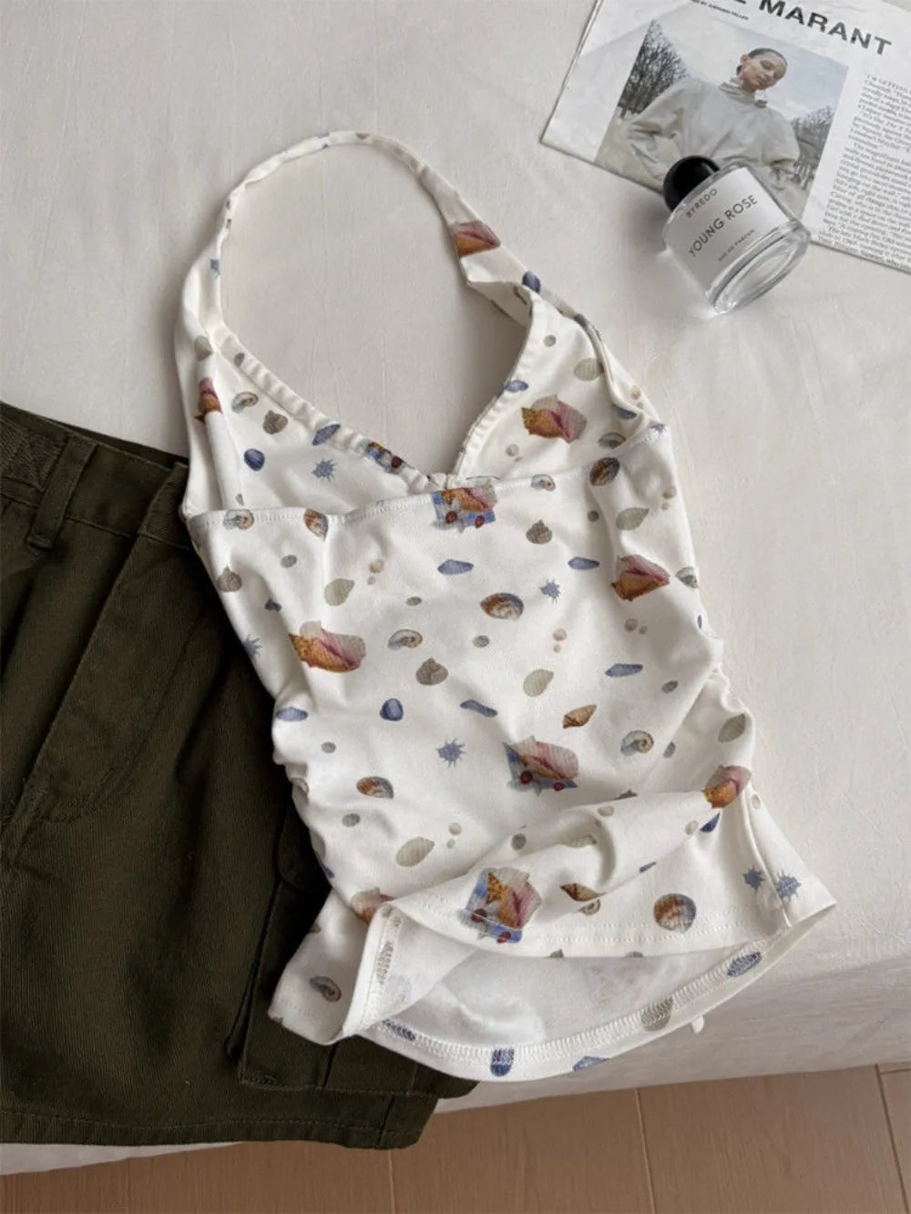 Lunivop  Pure Desire Sweet Spice Girls Print Vest Halter Sling New Fresh Unique Tees Lace Up Sexy Ruched All-match Sweet Women Top
