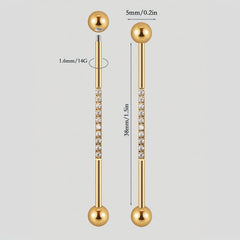 Lunivop  Elegant 1.6mm Stainless Steel Industrial Bar Piercing Earrings with 10 Sparkling Rhinestones - Double Ball Design, 38mm Long