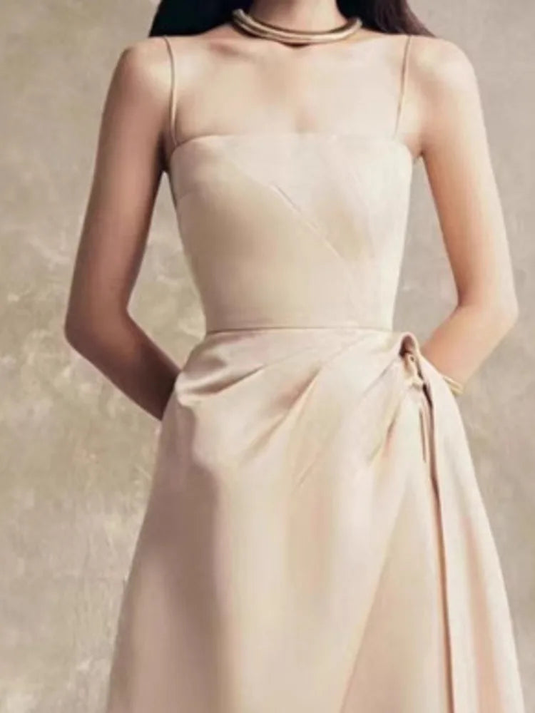 Lunivop Fashion Solid Color Folds Dress Women's Irregular Suspender Waist Cinching Dresses 2025 Summer New Tide