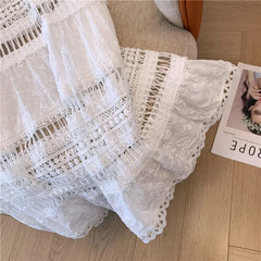 Lunivop Embroidery Eyelet Cut-out Maxi Skirt White Cotton Semi Sheer Flowy Long Skirt Women Boho Summer Vacation Fairycore Outfit