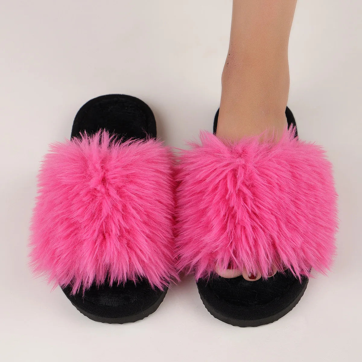 Lunivop New Women Designer Fur Slides Slippers Open Toe Slip on Flat Indoor Plush Slippers Home Bedroom Fuzzy Casual Outdoor Comfy Flats