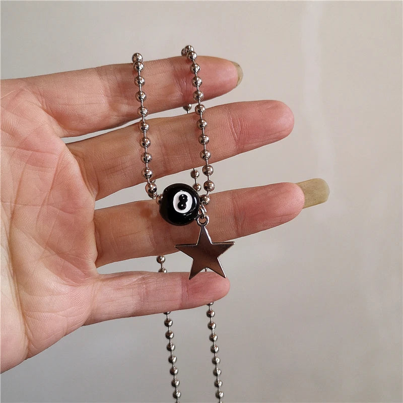 Lunivop Kpop Vintage Punk Silver Color Star Pendant Bead Necklace for Men Women Street Hip Hop Aesthetic Grunge Jewelry Y2K Accessories