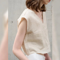 Lunivop  Vintage 100% Linen Women Tank Tops Summer Sleeveless V-neck Casual Loose Chic Fashion High Street White Female Vest with Pockets