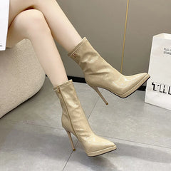 Lunivop Winter Short Plush Women Ankle Boots Fashion Pointed Toe Ladies Elegant Chelsea Pumps Shoes Thin High Heel Booties