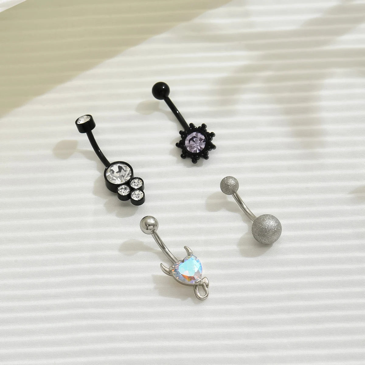 Lunivop  4 Pcs Black Sunflower Heart-Shaped Zircon Frosted Ball Navel Belly Button Ring, Stainless Steel Demon Bull Head Belly Piercing R