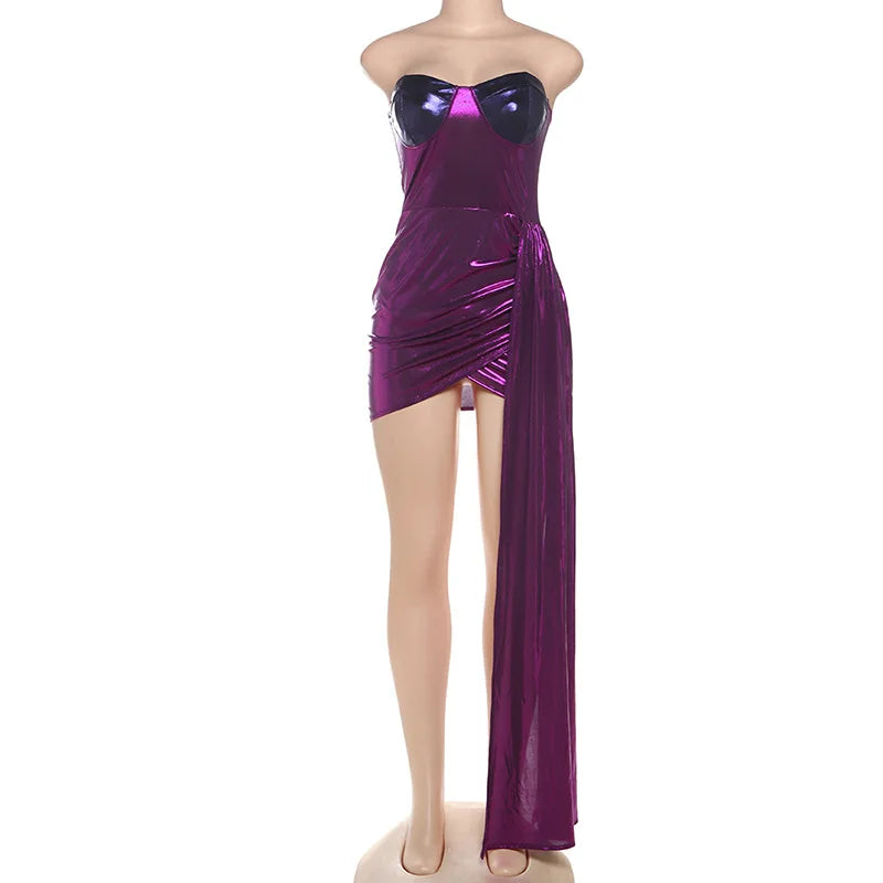 Lunivop Sexy Purple Bodycon Dresses For Women 2025 Party Night Clubwear Outfits Strapless Backless Draped Mini Dress
