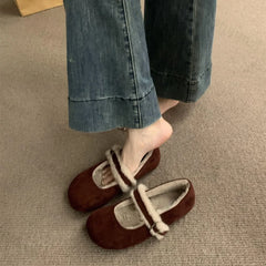 Lunivop Winter Vintage Fleeces Women Flats Casual Shallow Ladies Comfort Soft Sole House Warm Cotton Shoes Zapatos De Mujer