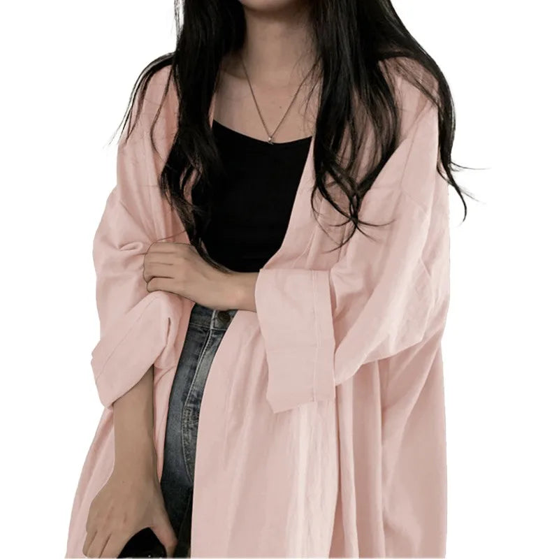 Lunivop Summer Korean Version Loose Fit Women's Long Cardigan Summer Solid Color Breathable Thin Windbreaker Sunscreen Clothing