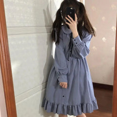 Lunivop  Korean Fashion Preppy Style Doll Collar Womens Dresses Japanese Kawaii Lolita Short Dresses Summer Party Dress