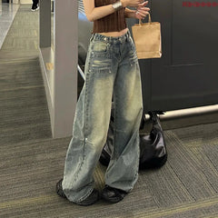 Lunivop  Vintage Y2K Loose Wide Leg Jeans Women Casual High Waist Washed Straight Leg Denim Pants Spring Summer Slimming Baggy Trousers