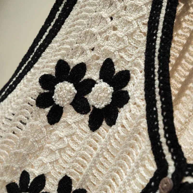 Lunivop Daisy Crochet Vest for Women Sleeveless Button Down Open-knit Sweater Top Summer Teen-girl Boho Vacation Outfit