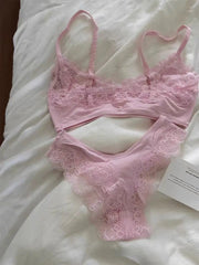 Lunivop  Pink Lace Bra Set Woman Adjusted-strap Seamless Bras+Low Waist Panties Female Casual Simple Solid High Elasticity Lingerie Sets