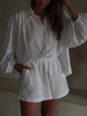 Lunivop  Summer Fashion New Women's Elegant Commuting Style Street Style Casual Long Sleeve Top Shorts Two Piece Set