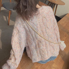Lunivop Pastel Pink Cable Knit Sweater Pullovers Women Teen-girl Long Sleeve Crew Neck Cozy Jumper Soft Girl Fairy Kei Harajuku Outfit