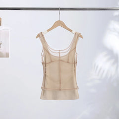 Lunivop  Sheer Mesh Lace Double Layer Cami Tank Top Two Piece Set  U Neck Sleeveless Summer Chic Party Y2K Hot Girl Daily Outfit