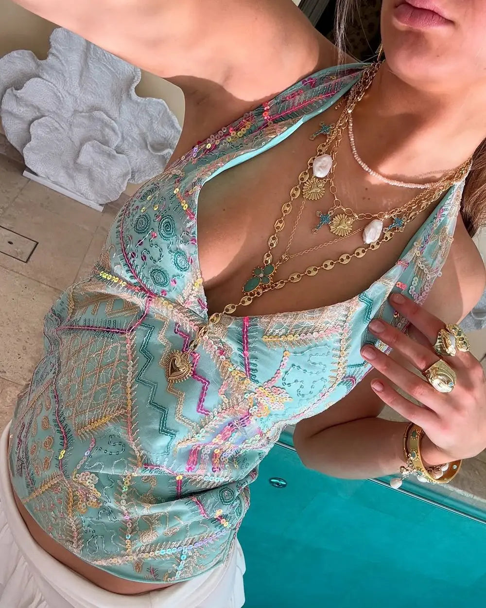 Lunivop  Y2K Women's Sequined Bead Top Bohemian Backless Beach Top Sexy Party Nightclub Camisole Vest Pornhub Crop Top
